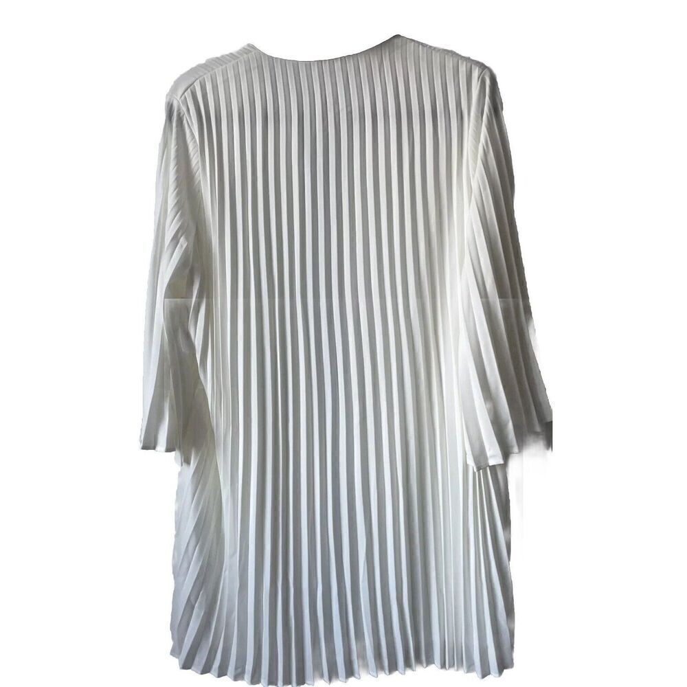 NEW Ming Wang Mini Pleated Shift Dress Contrast Trim Crepe de Chine White Medium - Picture 6 of 6